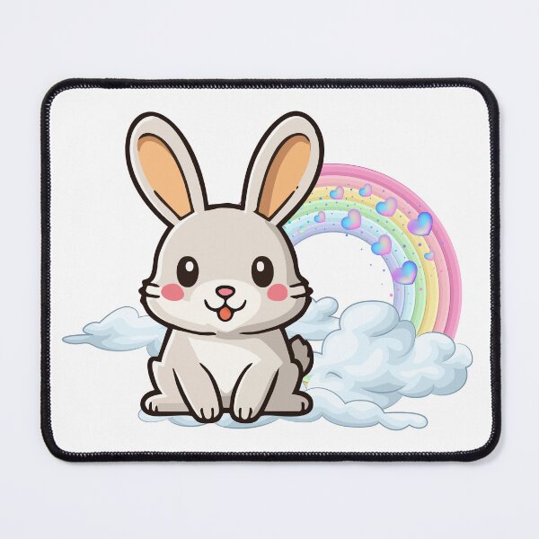 Item preview, Rainbow Bunny - Cute Grey Bunny on a Cloud with Shimmering Hearts designed and sold by Love3Happy.