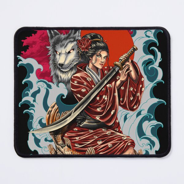 Item preview, Lady samurai with kitsune and koi fish designed and sold by neonabdrawn.