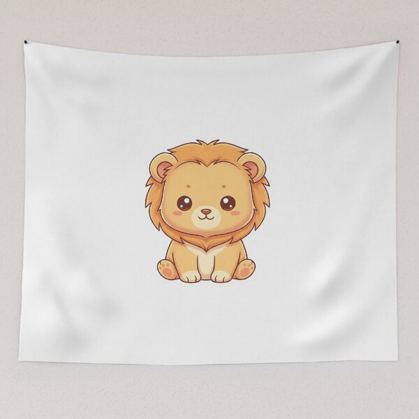 Item preview, kawaii chibi lion cub with tiny fluffy mane, pastel orange, cute smile, soft shadow designed and sold by AwesomeArtist26.