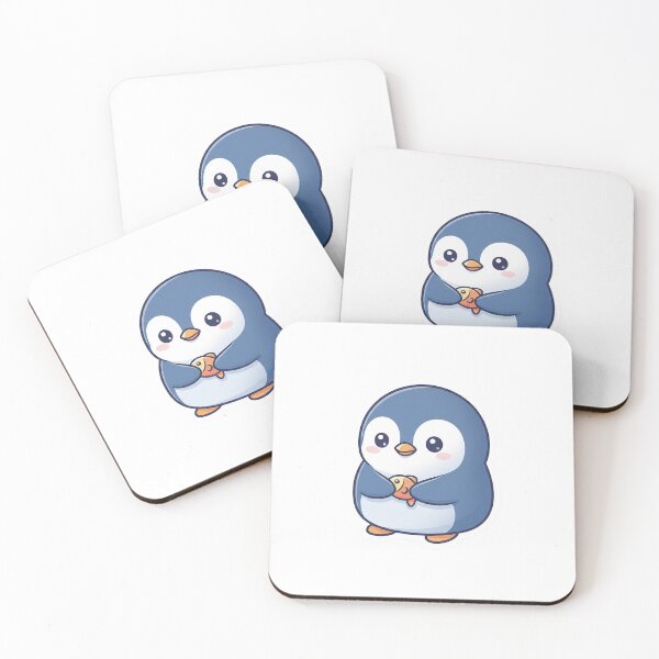 Item preview, kawaii penguin holding a tiny fish, soft blue tones, chubby body, white cutout outline designed and sold by AwesomeArtist26.
