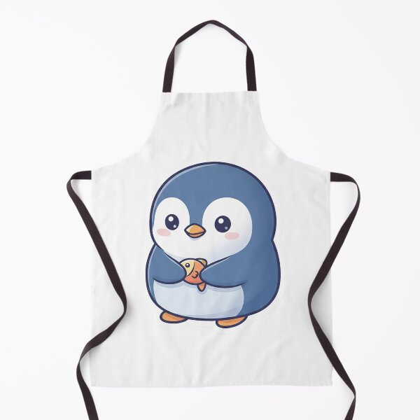 Item preview, kawaii penguin holding a tiny fish, soft blue tones, chubby body, white cutout outline designed and sold by AwesomeArtist26.