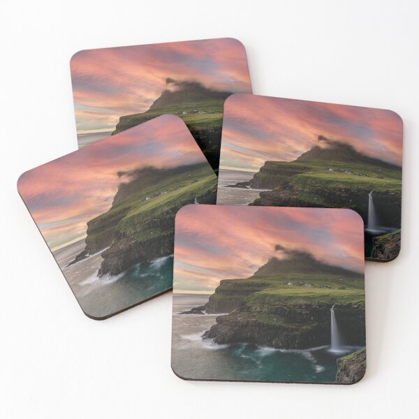 Item preview, Múlafossur Waterfall – Magical sunset in the Faroe Islands designed and sold by Mauswohn.