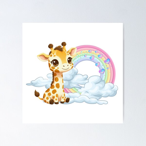Item preview, Rainbow Giraffe - Cute Giraffe Sitting on a Cloud with Floating Hearts designed and sold by Love3Happy.