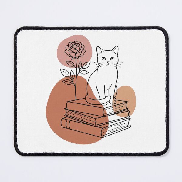 Item preview, Minimalist Line Art Cat on Books with Rose designed and sold by EverBranz-stor.