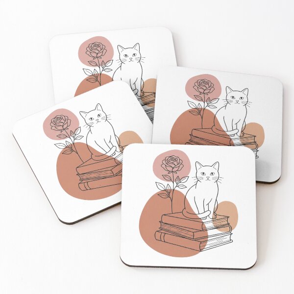 Item preview, Minimalist Line Art Cat on Books with Rose designed and sold by EverBranz-stor.