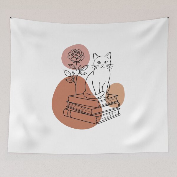 Item preview, Minimalist Line Art Cat on Books with Rose designed and sold by EverBranz-stor.