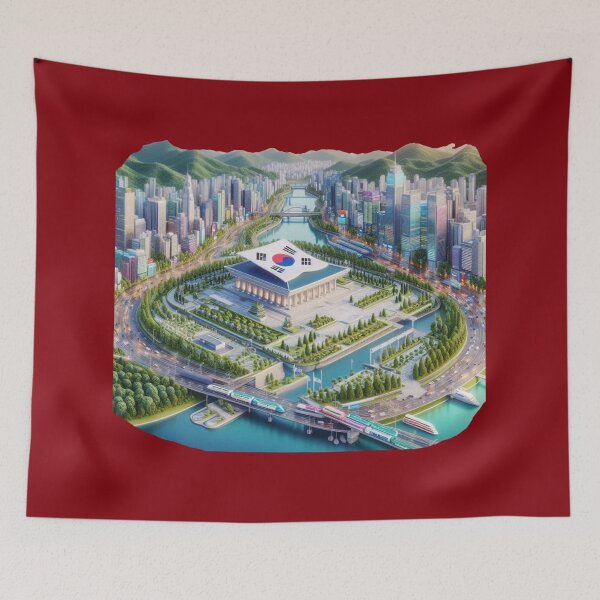 Item preview, Views Around Cheongnyangni Two Most Beautiful City Landscapes Label with Korean Flag  designed and sold by PaintMeWorld.