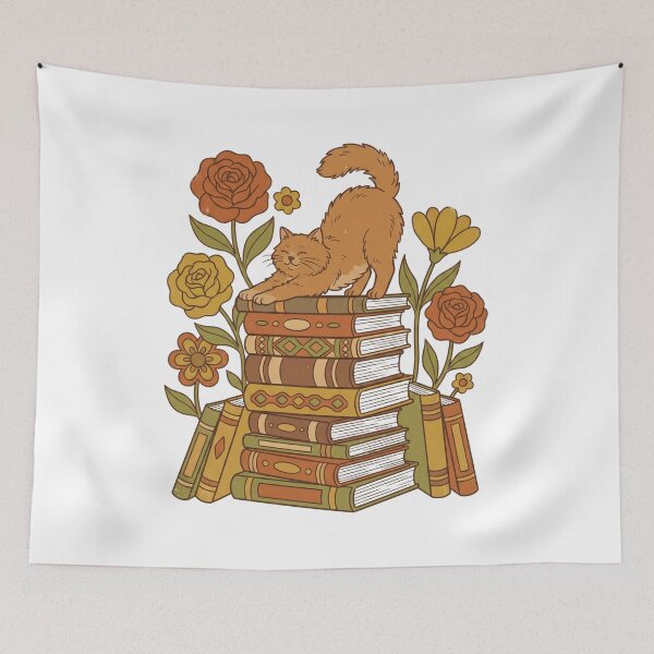 Item preview, Retro 70s Stretching Ginger Cat on Books designed and sold by EverBranz-stor.