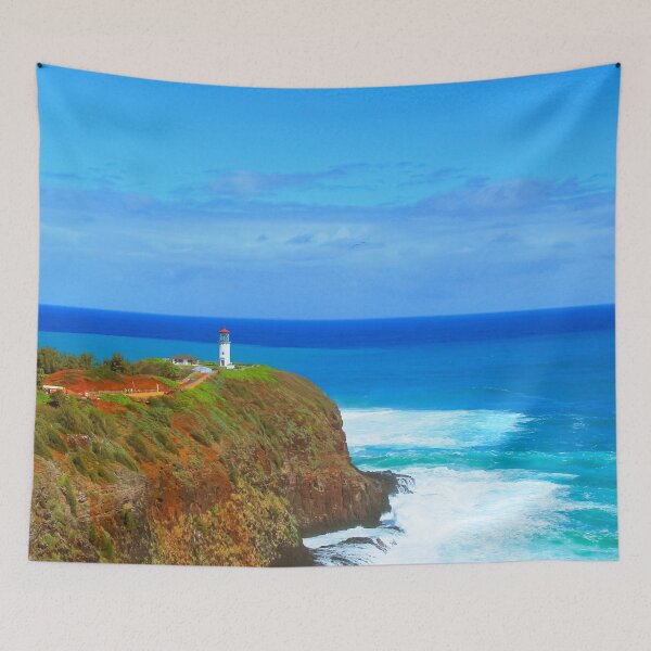 Item preview, lighthouse on the green mountain with blue ocean and blue sky view at Kauai, Hawaii, USA designed and sold by Mrvell.