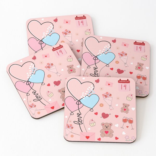 Item preview, Pink Valentine’s Day Pattern Illustration with Hearts, Love Balloons, Teddy Bear and Cupcakes designed and sold by Lu7u.