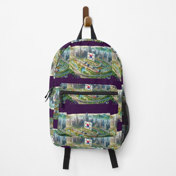 Item preview, Views Around Cheongnyangni Two Most Beautiful City Landscapes Label with Korean Flag designed and sold by PaintMeWorld.