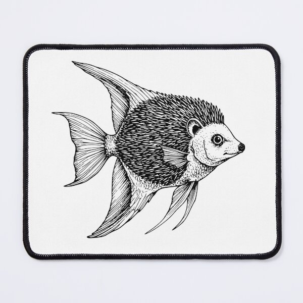 Item preview, Hedgehog Fish Hybrid Line Art – Surreal Black and White Illustration designed and sold by Pickled Poppies .