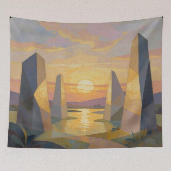 Item preview, Surreal Golden Hour – A dreamlike landscape with light poetry and floating forms in a warm glow designed and sold by FotoworldEdel.