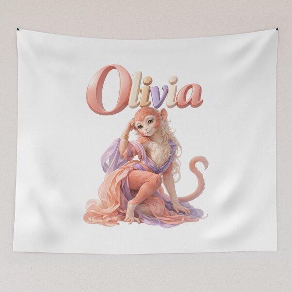 Item preview, Olivia Monkey Chinese Zodiac — Year of the Monkey Eastern Horoscope Name Design | Clever Spirit Art designed and sold by AlexLineArt.