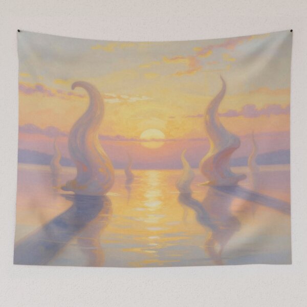 Item preview, Surreal Golden Hour – A dreamlike landscape with light poetry and floating forms in a warm glow designed and sold by FotoworldEdel.