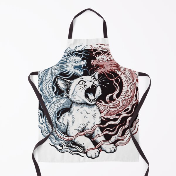 Item preview, Yin Yang Dragon Kitten Roaring - Blue Red Mythical Tattoo designed and sold by BabeBuddiesArt.