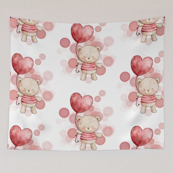 Item preview, Teddy Bear Holding a Heart-Shaped Balloon – Valentine Illustration designed and sold by iamKRUK.
