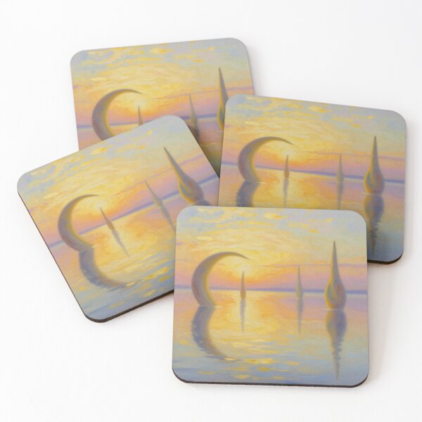Item preview, Surreal Golden Hour – A dreamlike landscape with light poetry and floating forms in a warm glow designed and sold by FotoworldEdel.