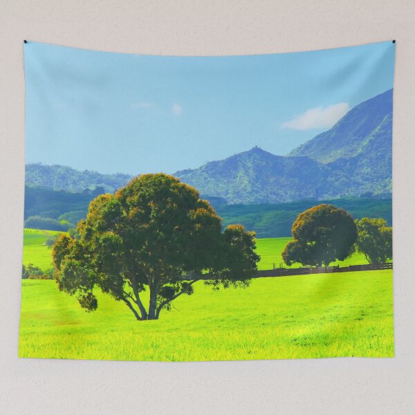 Item preview, green tree in the green field with green mountain and blue sky background designed and sold by Mrvell.