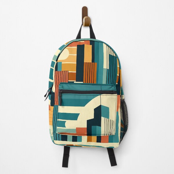 Item preview, Retro Geometric City Skyline Sunset in Teal and Orange designed and sold by InkSmithery.