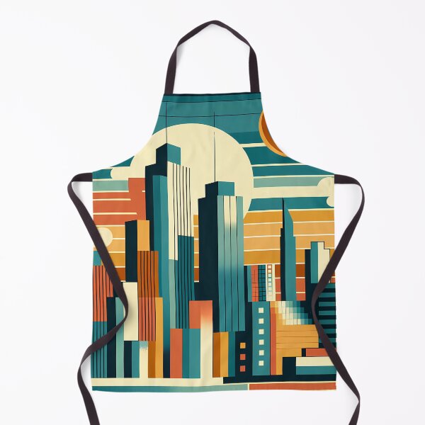 Item preview, Retro Geometric City Skyline Sunset in Teal and Orange designed and sold by InkSmithery.