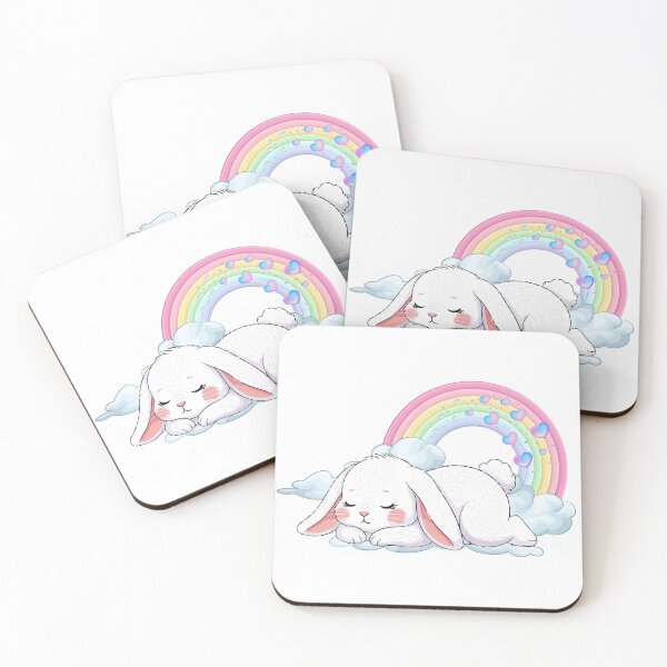Item preview, Sleeping Bunny - White Rabbit Napping on a Cloud with Pastel Rainbow designed and sold by Love3Happy.