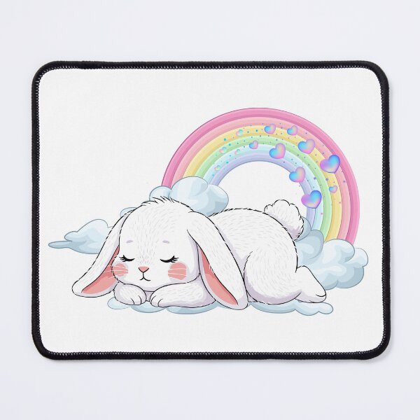 Item preview, Sleeping Bunny - White Rabbit Napping on a Cloud with Pastel Rainbow designed and sold by Love3Happy.