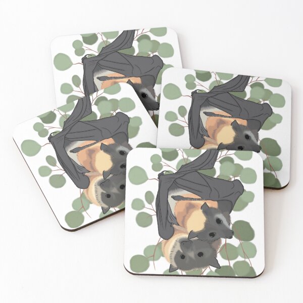Item preview, Bat mum and pup + leaves designed and sold by WildAussieBytes.