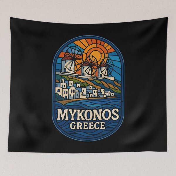 Item preview, Mykonos Greece Stained Glass Art Travel designed and sold by TomFrontierArt.