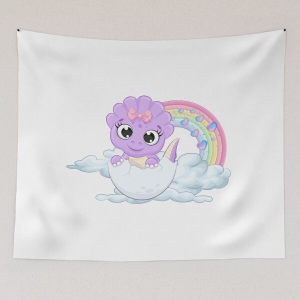 Item preview, Baby Triceratops - Cute Purple Dinosaur Hatching from Egg on Cloud designed and sold by Love3Happy.