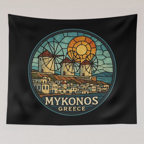 Item preview, Mykonos Greece Stained Glass Travel designed and sold by TomFrontierArt.