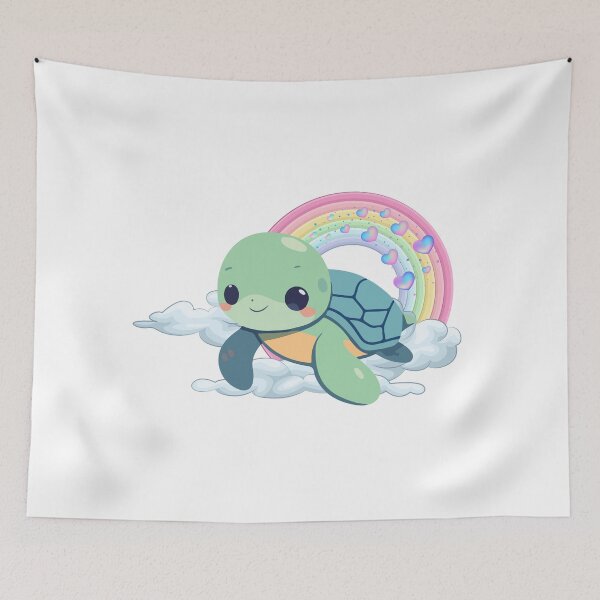 Item preview, Happy Sea Turtle - Cute Green Turtle Swimming with Rainbow and Hearts designed and sold by Love3Happy.