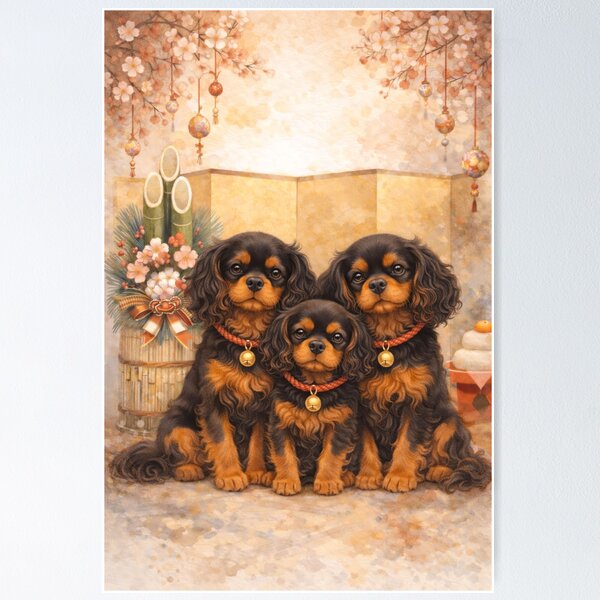 Item preview, Familia de Cavaliers Negros y Fuego - Arte Japonés Zen Dorado designed and sold by SakuraWaStyle.
