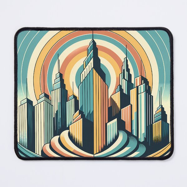 Item preview, Retro Art Deco City Skyline with Sunburst Rings designed and sold by InkSmithery.