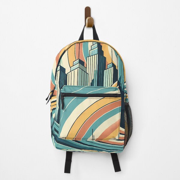 Item preview, Retro Art Deco City Skyline with Sunburst Rings designed and sold by InkSmithery.