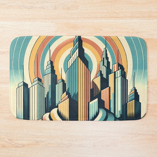 Item preview, Retro Art Deco City Skyline with Sunburst Rings designed and sold by InkSmithery.