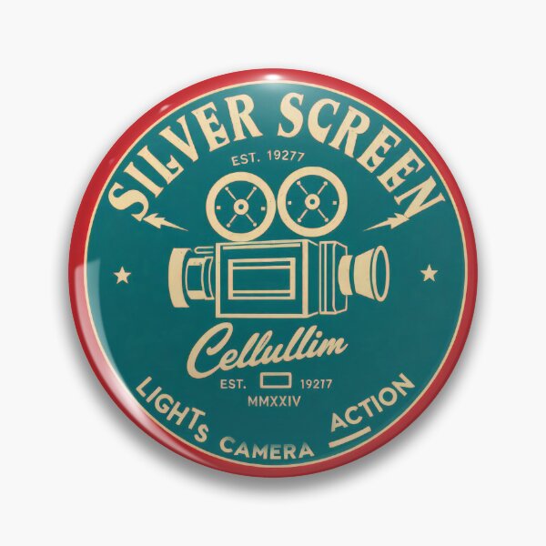 Item preview, Silver Screen Cellulium Vintage Movie Camera Retro Cinema Badge designed and sold by Cine8.