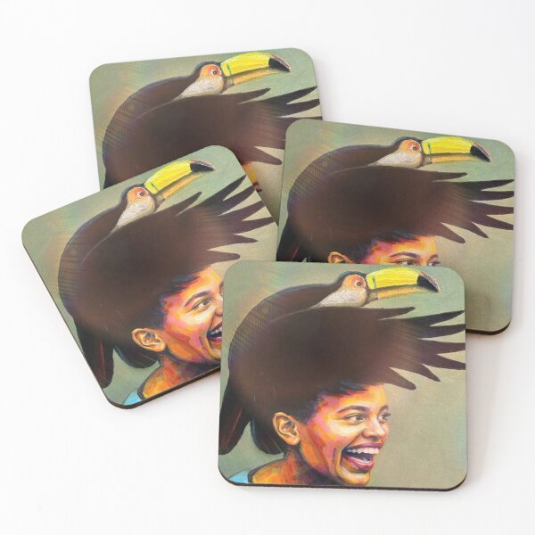 Item preview, Portrait of a woman with a toucan designed and sold by MontekkiArt.