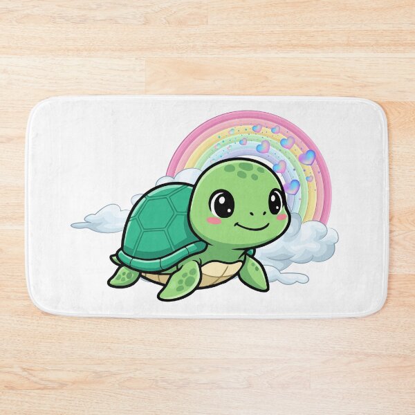 Item preview, Smiling Turtle - Cute Green Turtle Floating with Rainbow and Hearts designed and sold by Love3Happy.
