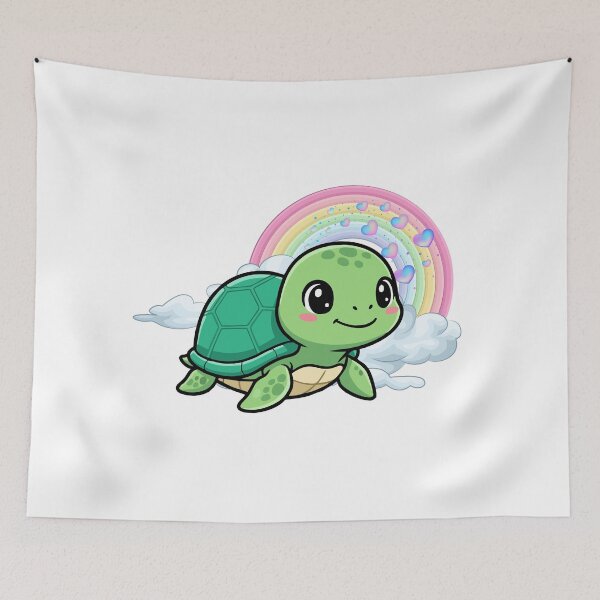 Item preview, Smiling Turtle - Cute Green Turtle Floating with Rainbow and Hearts designed and sold by Love3Happy.