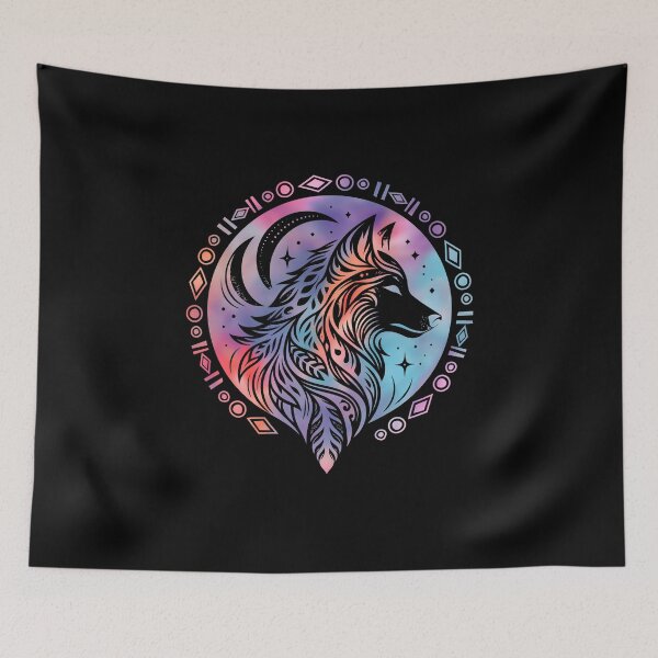 Item preview, Tribal Wolf Howling Moon - Mystical Galaxy Gradient Cosmic Spirit Animal Art. designed and sold by JoseFrancese.