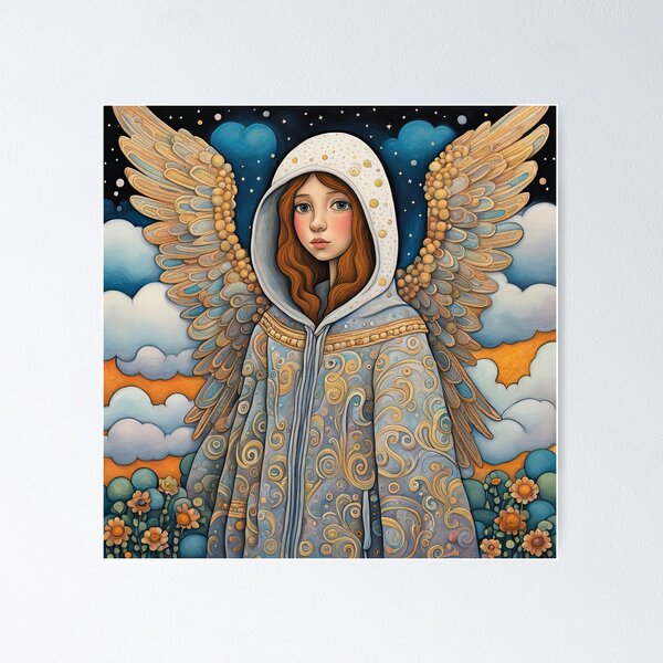 Item preview, Angel with wings wearing a hoodie in the clouds designed and sold by Colin Bentham.