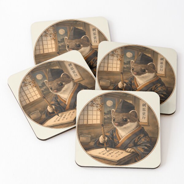 Item preview, Cute Weasel Calligraphy – Cozy Japanese Art designed and sold by CogoPrints.