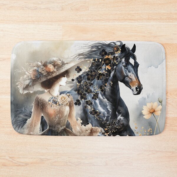 Item preview, Black horse and woman among flowers. designed and sold by MagelliShop.