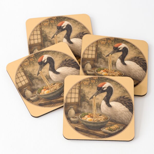 Item preview, Red-crowned Crane Ramen Feast – Cozy Japanese Art designed and sold by CogoPrints.
