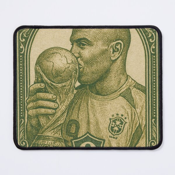 Item preview, Vintage Brazilian Ronaldo Fenomeno R9 Football Legend Stamp Illustration – Retro Soccer World Cup Art Print designed and sold by PharaonicArtist.