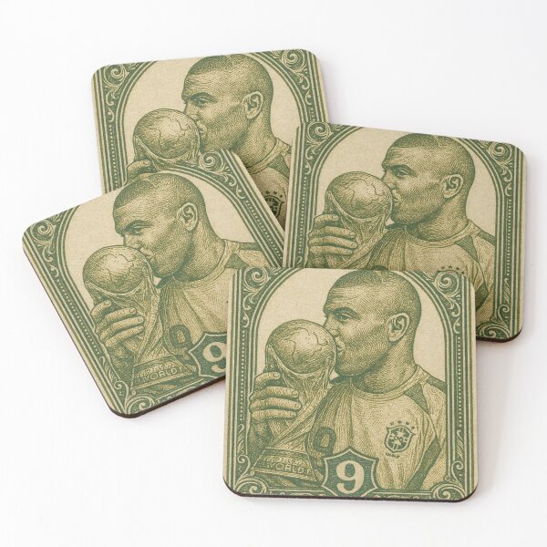 Item preview, Vintage Brazilian Ronaldo Fenomeno R9 Football Legend Stamp Illustration – Retro Soccer World Cup Art Print designed and sold by PharaonicArtist.