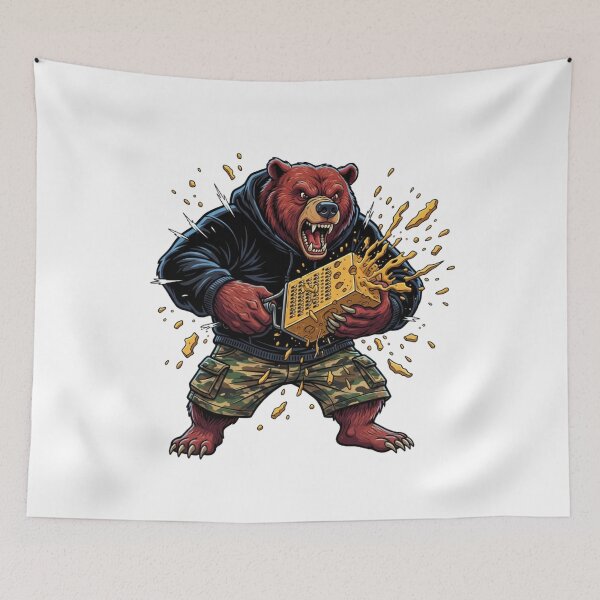 Item preview, Angry Bear Grating Cheese – Funny Pun Animal Illustration designed and sold by MS Pod Studio.