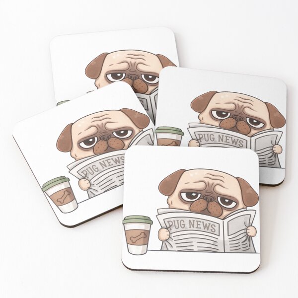 Item preview, Grumpy Pug Reading the News – Funny Coffee and Dog Lover Design designed and sold by Maryna_Reine.