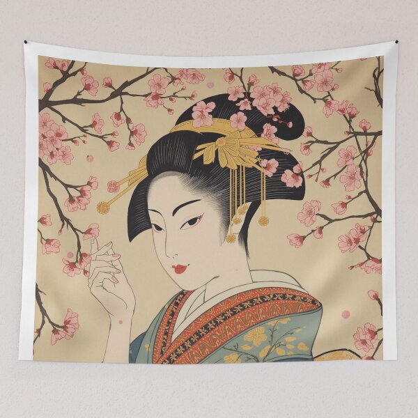 Item preview, Japanese Ukiyo-e Geisha Portrait with Cherry Blossoms designed and sold by Vandy Fullam.